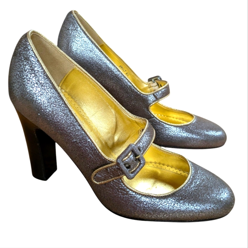 J. Crew Crackle Metallic Leather Mary Jane Pump Size 6.5 - Picture 2 of 13